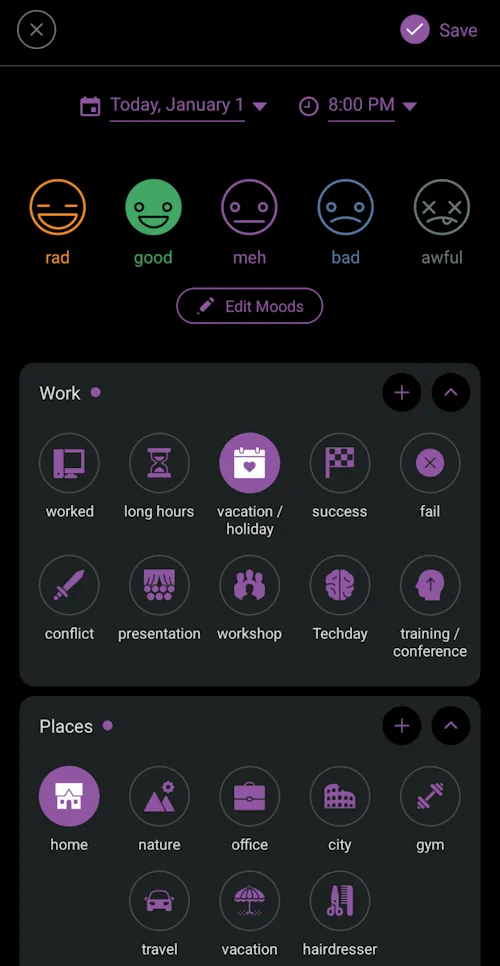 Creating a Daylio entry