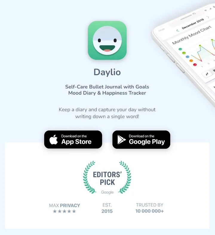 Daylio.net landing page hero