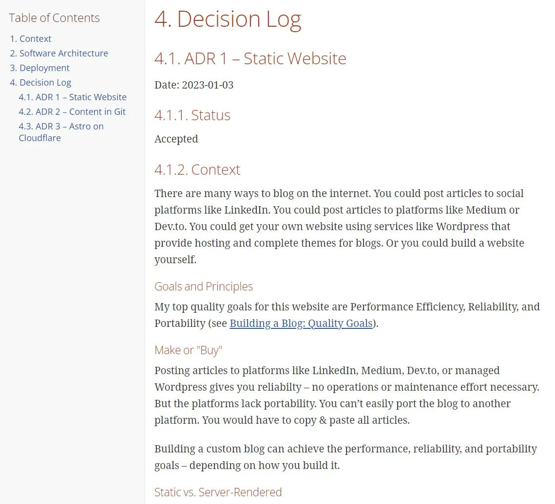 Screenshot of the generated HTML document for the documentation